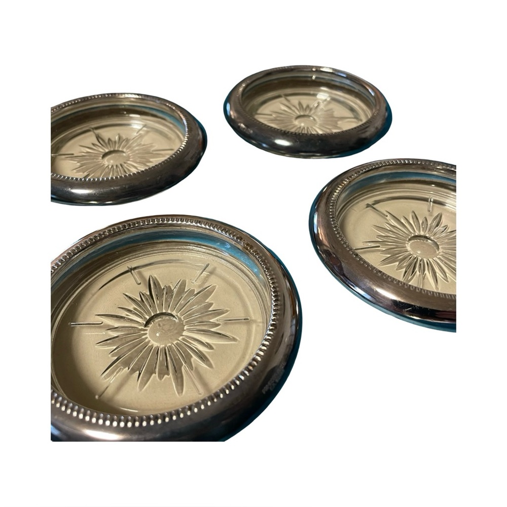 Vintage Birks Starburst Glass Coasters / Ashtrays – Set of 4  – Original Box